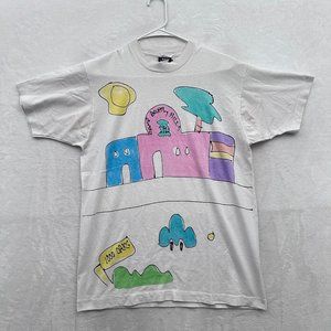 Vintage Camp Beverly Hills T Shirt Mens L White Pop Art Colorful Single Stitch